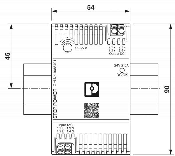 Phoenix Contact - Stromversorgung STEP3 24V/2,5A Front Maßzeichnung