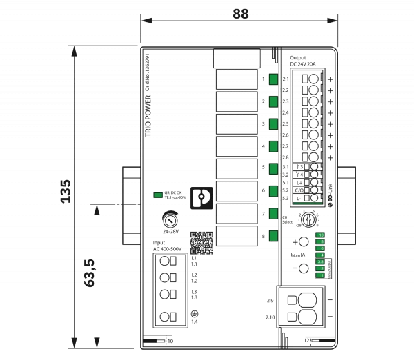 Phoenix Contact - Stromversorgung TRIO 24V/20A Maßzeichnung