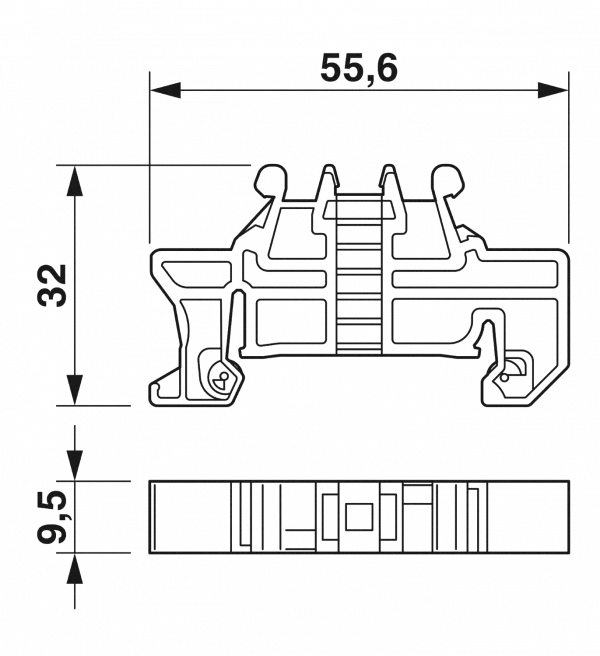Phoenix Contact - Endhalter für Tragschiene Maßzeichnung