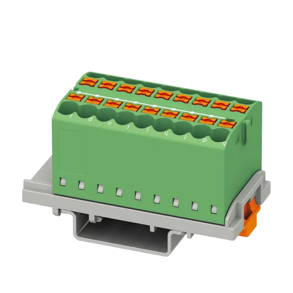 Phoenix-Contact - Verteilerblock Grün, 18 Anschlüsse 3D-Ansicht