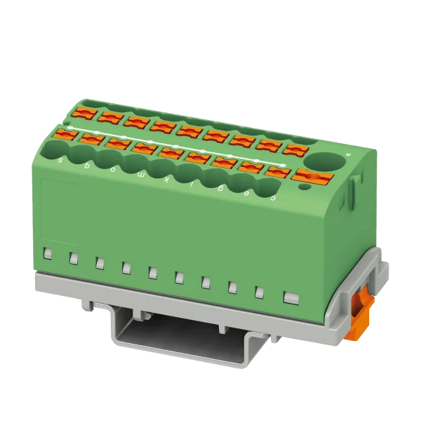 Phoenix-Contact - Verteilerblock Grün, 18 +1 Anschlüsse 3D-Ansicht