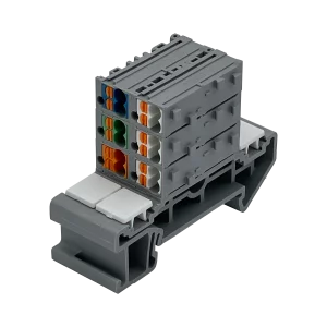 Rangierwabe für Loxone-Link, Tree-Bus und 24V Versorgung mit farblicher Zuordnung 3D-Ansicht