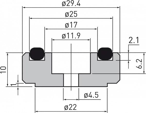Dynyvox-Gerätefuß schwarz Skizze mit Maßen