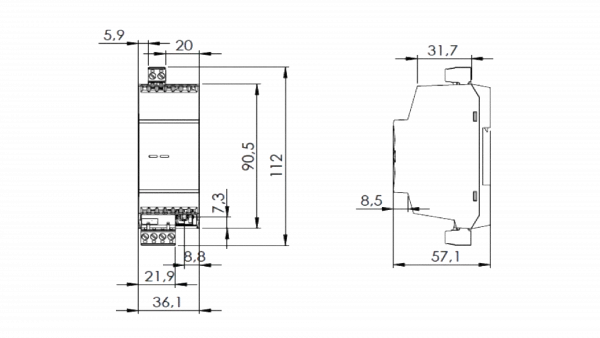 Technische Zeichnung Power Supply Netzteil Stromversorgung 24V, 4,2A - mit Maßen