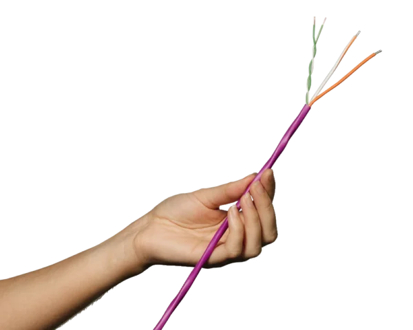 Audio Kabel in Hand mit sichtbaren Adern